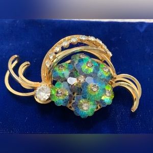 Vintage Unmarked Margarita Rivoli Rhinestone Brooch